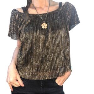 Zara Cropped Metallic Blouse Top Sz S Womens Off Shoulder Cropped Party Rave
